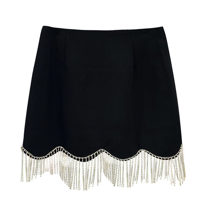 Loookus - Midnight Rhinestone Fringe Skirt