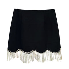 Loookus - Midnight Rhinestone Fringe Skirt