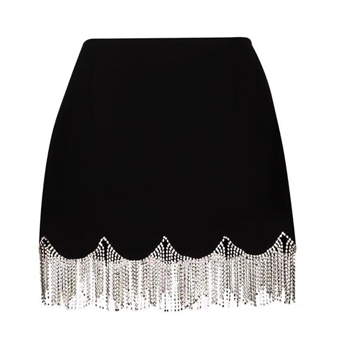 Loookus - Midnight Rhinestone Fringe Skirt