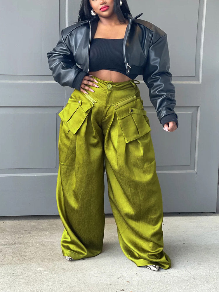 Loookus - Cargo Pocket Wide Leg Pants