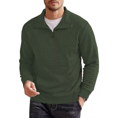 Loookus - Casual stand collar men's jacquard plaid zip-up sweatshirt