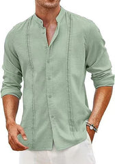 Loookus - Casual solid color men's linen cotton Cuban collar shirt