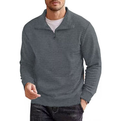 Loookus - Casual stand collar men's jacquard plaid zip-up sweatshirt