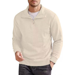 Loookus - Casual stand collar men's jacquard plaid zip-up sweatshirt