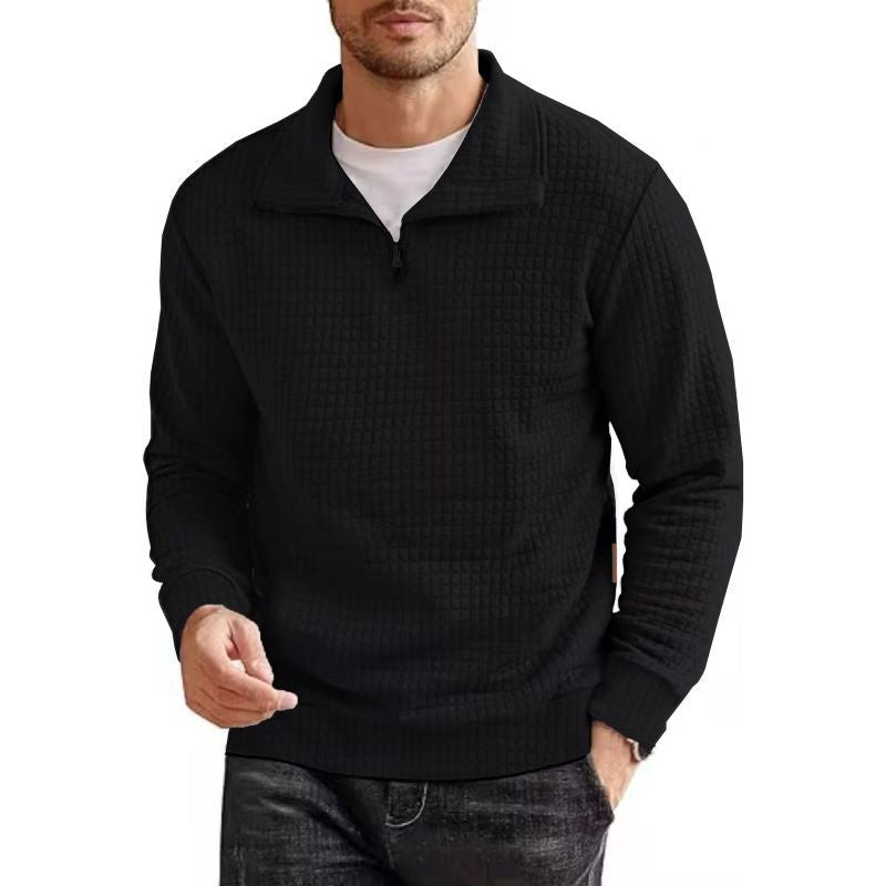 Loookus - Casual stand collar men's jacquard plaid zip-up sweatshirt