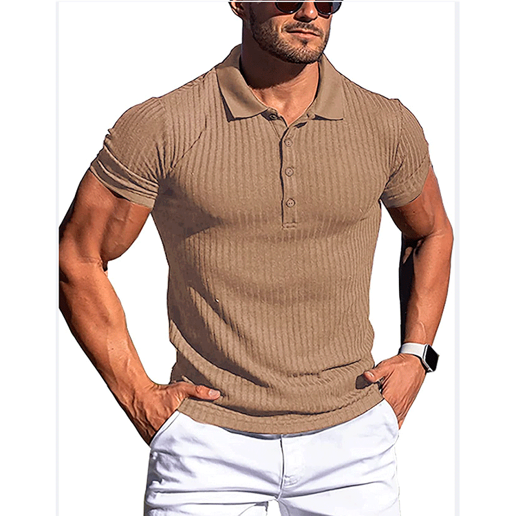 Loookus - Slim fit knitted cotton blend men's base layer POLO shirt