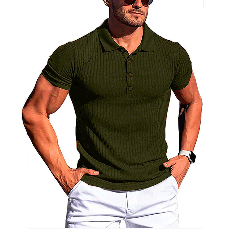 Loookus - Slim fit knitted cotton blend men's base layer POLO shirt