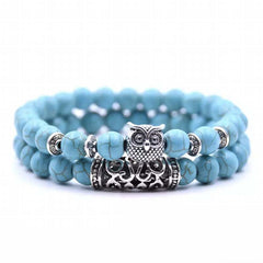 Loookus - Crazymeow Owl Charm Natural Stone Bracelet
