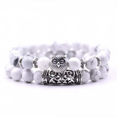 Loookus - Crazymeow Owl Charm Natural Stone Bracelet