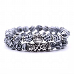 Loookus - Crazymeow Owl Charm Natural Stone Bracelet