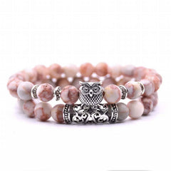 Loookus - Crazymeow Owl Charm Natural Stone Bracelet