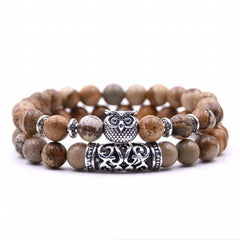 Loookus - Crazymeow Owl Charm Natural Stone Bracelet