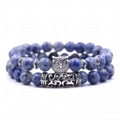 Loookus - Crazymeow Owl Charm Natural Stone Bracelet