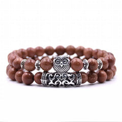 Loookus - Crazymeow Owl Charm Natural Stone Bracelet