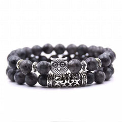 Loookus - Crazymeow Owl Charm Natural Stone Bracelet