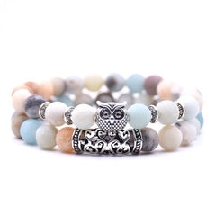 Loookus - Crazymeow Owl Charm Natural Stone Bracelet