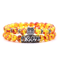 Loookus - Crazymeow Owl Charm Natural Stone Bracelet