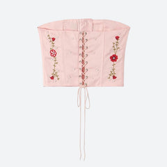 Loookus - Soft Girl Embroidered Beaded Corset Top