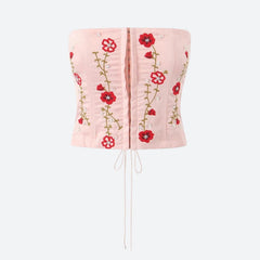 Loookus - Soft Girl Embroidered Beaded Corset Top