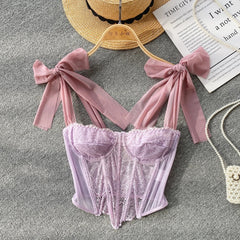 Loookus - Soft Girl Sheer Lace Corset Top