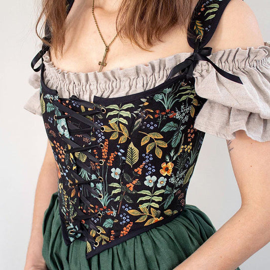 Loookus - Vintage Floral Print Corset