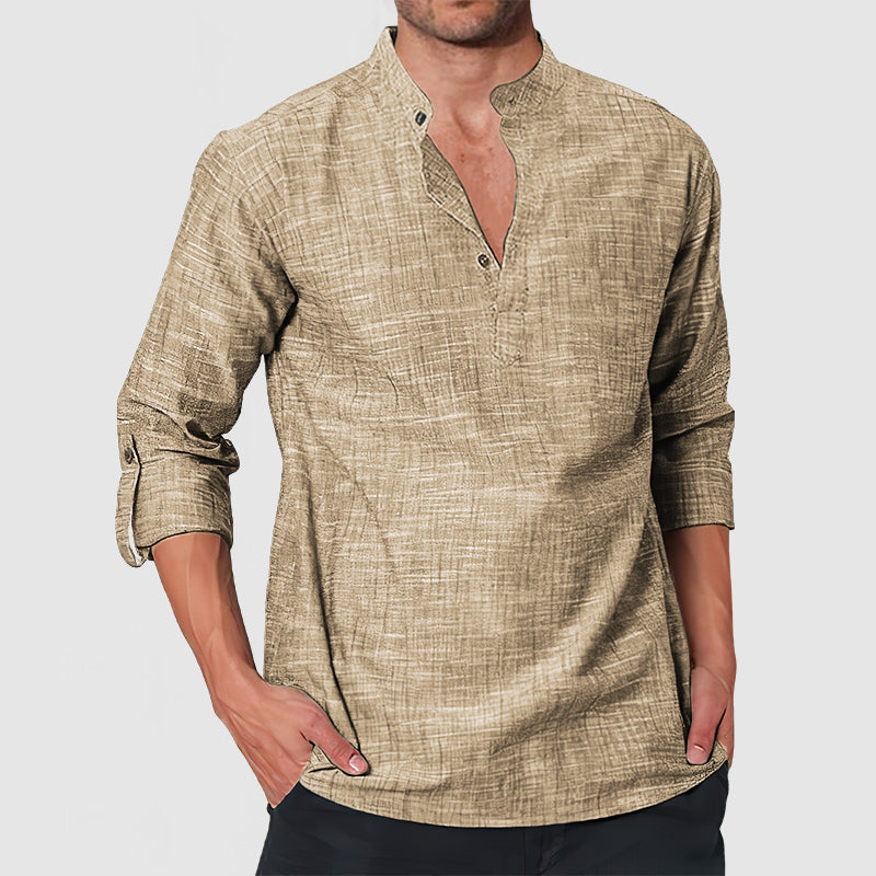 Loookus - Men's Casual Linen Long Sleeve Henley Shirt