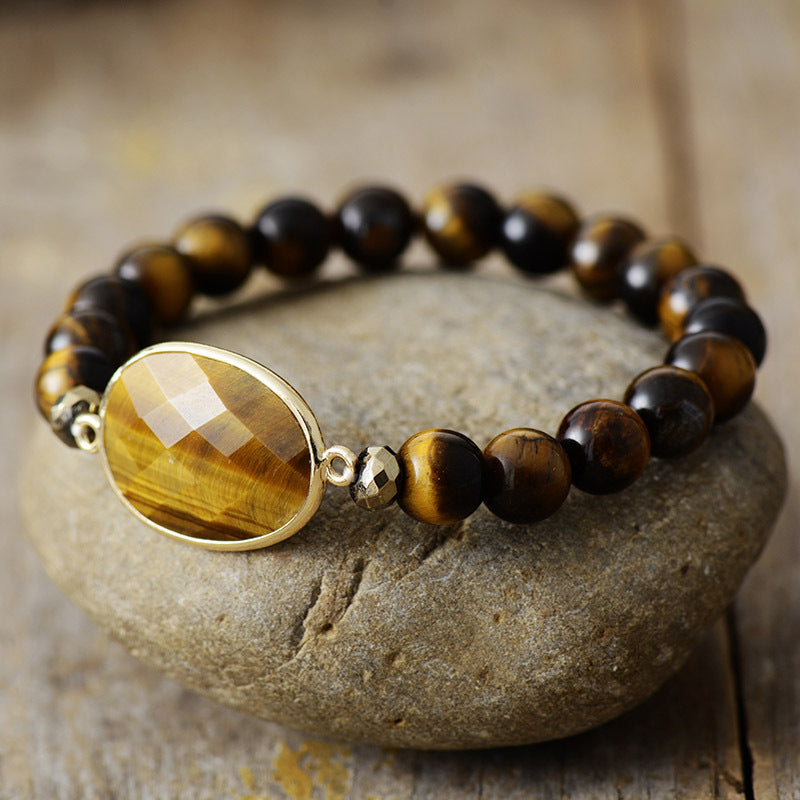 Loookus - Tiger eye red stretch natural stone beaded bracelet