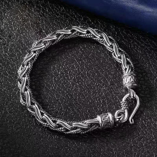 Loookus - 925 Silver Hand woven keel safety grain creative vintage bracelet