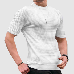 Loookus - Men's new small square lattice t-shirt round collar casual half-sleeve top