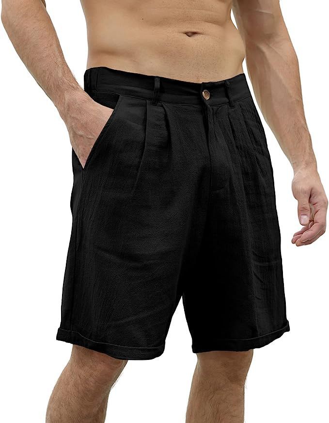 Loookus - Men's Shorts Linen Shorts Summer Shorts Beach Shorts Pocket Plain Comfort Breathable Outdoor