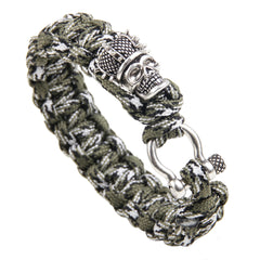 Survival Rope Bracelet with Vintage Skull Charm-Army Green Black White