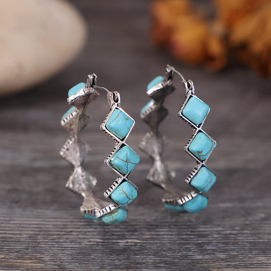 Loookus - Diamond Turquoise Ushaped Earrings