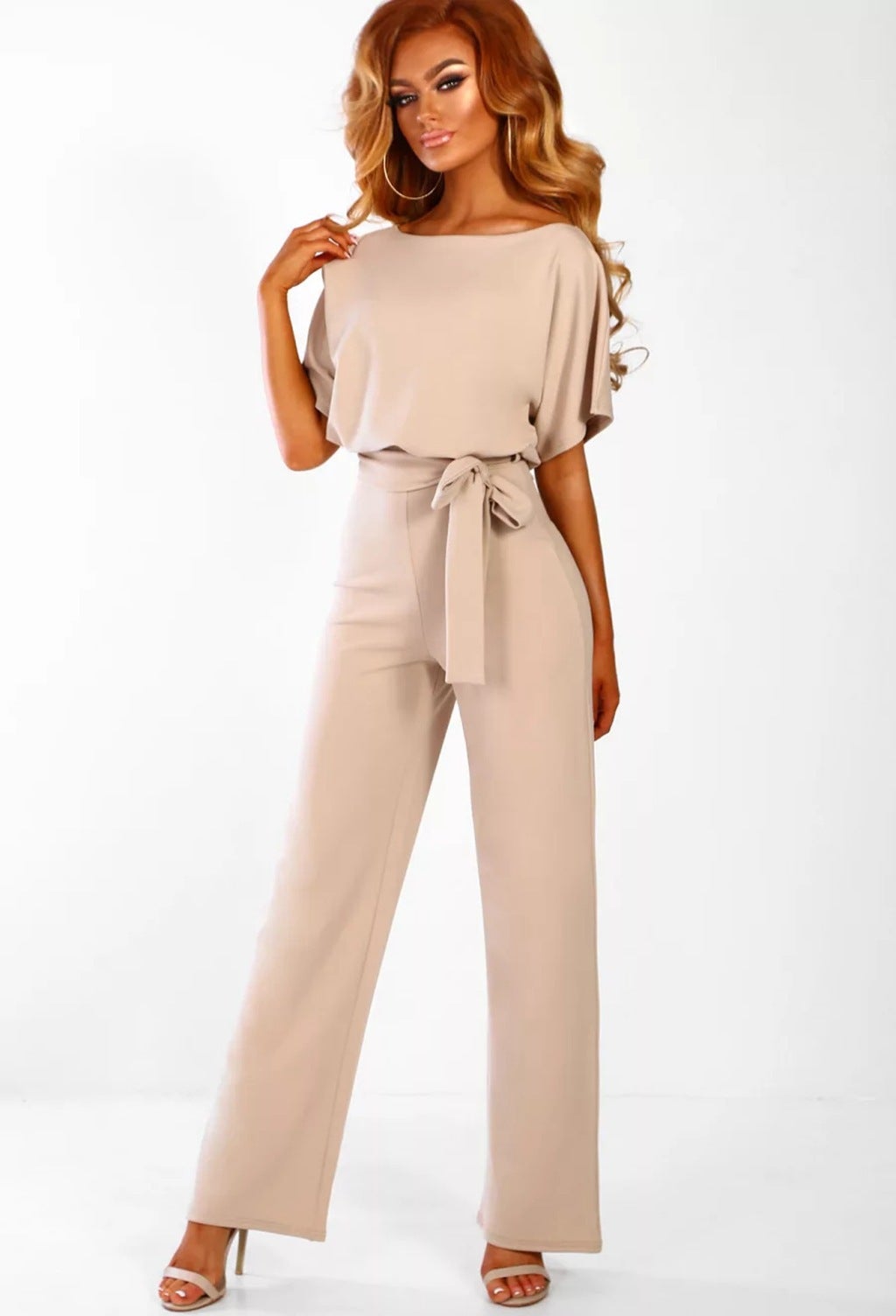 Loookus - Button Lace-up Short-sleeved Jumpsuit