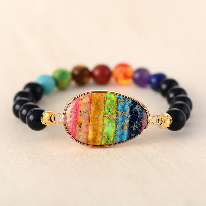 Loookus - 7 Chakra Heart-shaped Healing Natural Stone beaded Bracelet