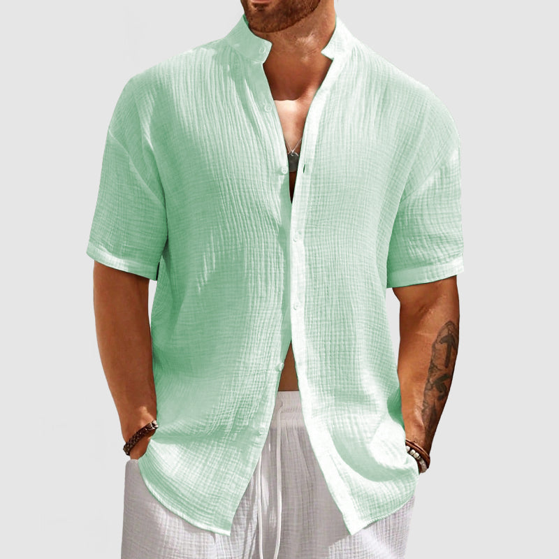 Loookus - Men's Casual Pleated Textured Short Sleeve Shirt