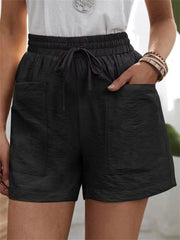 Loookus - Summer Women's New Loose Linen Casual Shorts Solid Color High Waist Wide Leg Pants