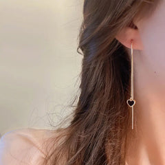 Loookus - Black Heart Ear Line Long Hanging Earrings