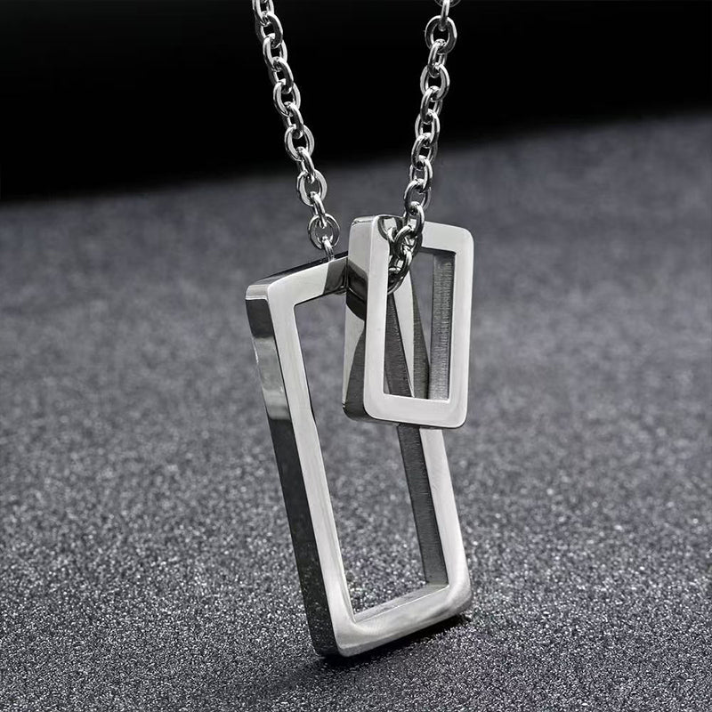 Loookus - Personalized Retro Double-Layer Square Frame Men'S Necklace