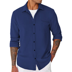 Loookus - Men's Lightweight Long Sleeve Textured Button Down Shirts Casual Jacket