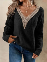 Loookus - Spring and Autumn V-neck Comfortable Casual Sweater New Loose Commuter Style Pullover Women's Knitwear