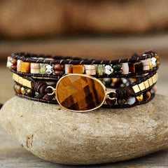Loookus - Egg shaped tiger eye stone multi-layer wrap bracelet
