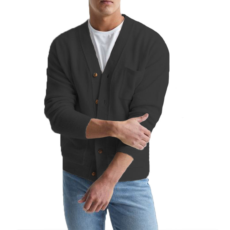 Loookus - Men's Cotton V-Neck Sweater Knitted Cardigan Coat