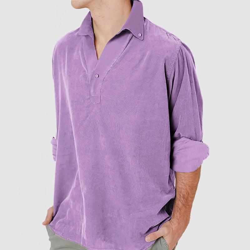 Loookus - Gentleman's V-Neck Cotton Long Sleeve Polo Shirt