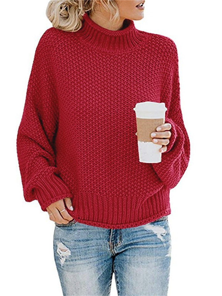 Loookus - Share  Photo by Supplier   Women's Sweater Pullover Jumper Knitted Solid Color Basic Casual Chunky Long Sleeve Loose Sweater Cardigans Turtleneck Fall Winter Light Blue Green White