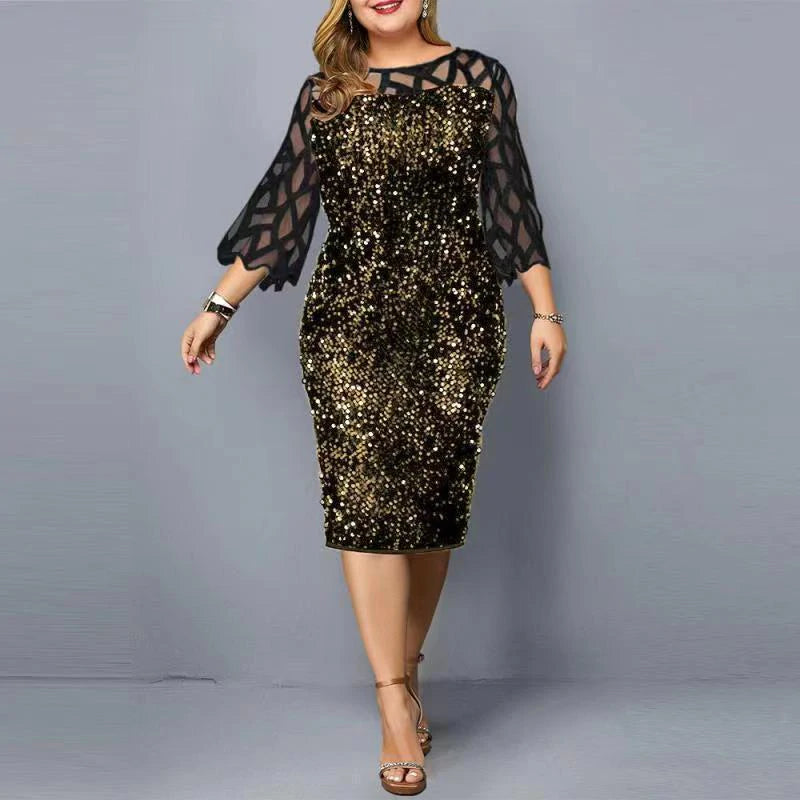 Loookus - Individualized Sequin Design Plus Size Women's Dress