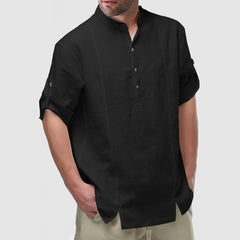 Loookus - Men's Daily Cotton Linen Long Sleeve Henley Shirt
