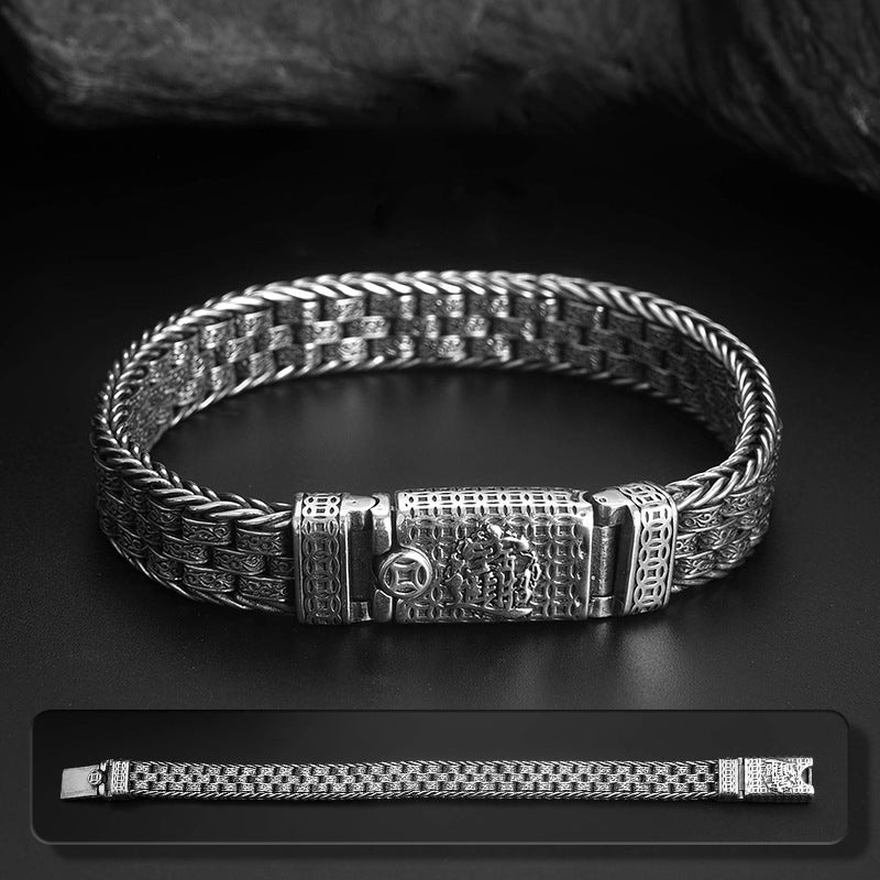 Loookus - 925 Silver Vintage Style Six Character True Words Bracelet