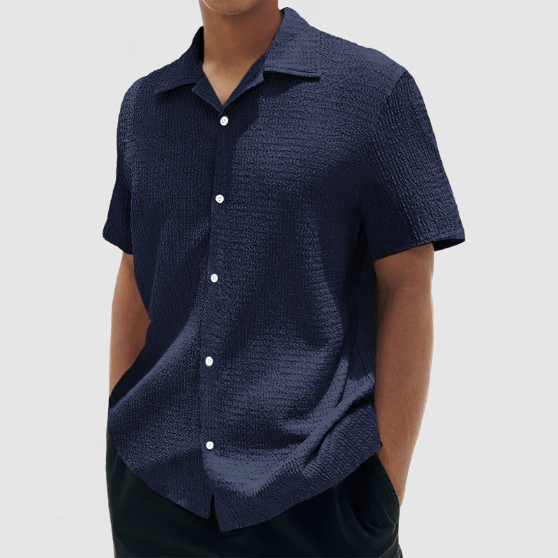 Loookus - Men's Everyday Casual Cotton Textured Short Sleeve Shirt