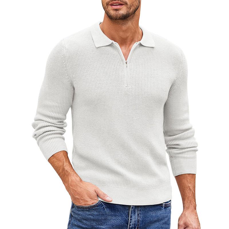 Loookus - Men's Zip Long Sleeve Casual Knit Polo Sweater