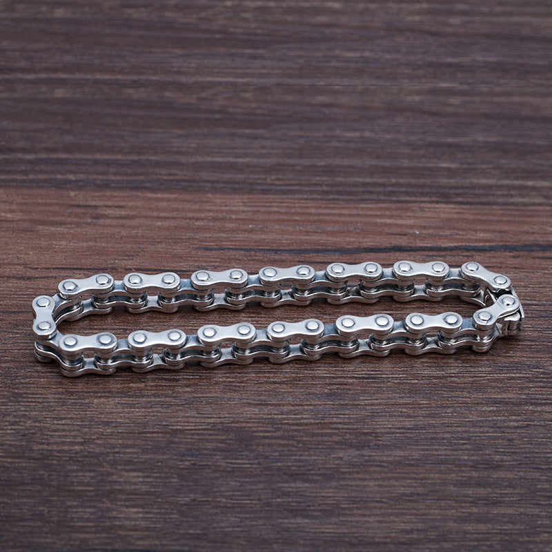 Loookus - 925 Silver Men's personality hip-hop simple motorcycle chain bracelet